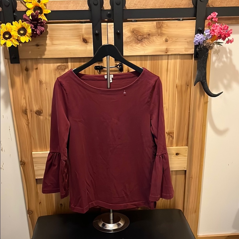 J. Crew Burgundy Wide Crew Neck Shirt with Bell Sleeves